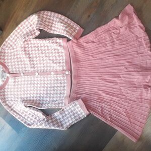 Sincerely Jules Pink and White Cardigan With Skirt